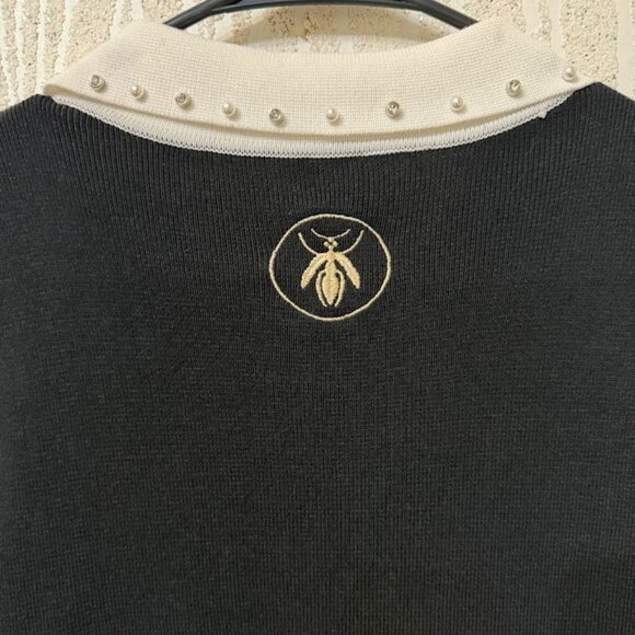 Black Knit Dress with Embroidery & Pearl Collar – Preppy Style Size: S - Picture 5 of 13